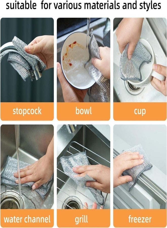 click2shop Pack of 6 Multipurpose Non-Scratch Wire Dishwashing Rags - Stainless Steel Scrubber Dishcloth for Wet and Dry Cleaning of Dishes, Sinks, Counters (20cm x 20cm x 0.5cm) - Image 5